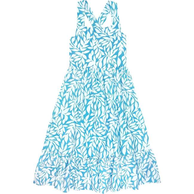 Coast Line Print Cross Back Strap Maxi Dress, Blue Grotto
