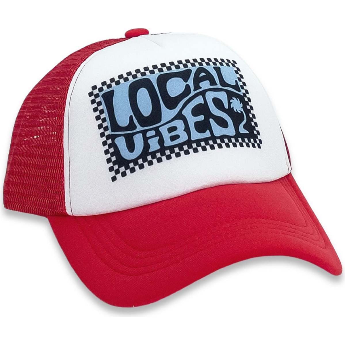 Local Vibes Trucker Hat Red White Feather 4 Arrow Hats Scarves Gloves Maisonette