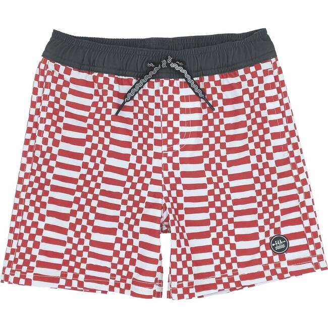 Double Check Print Drawstring Volley Trunk, Chili Pepper