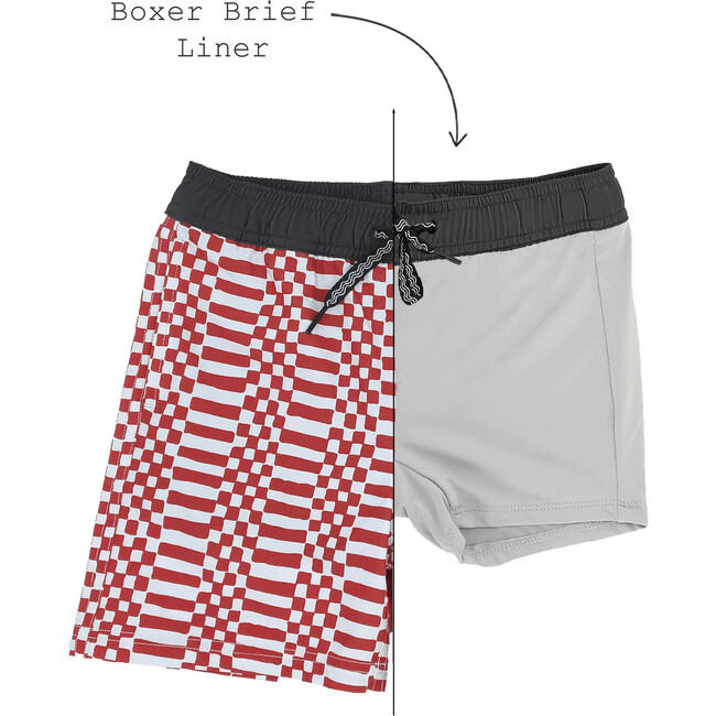 Double Check Print Drawstring Volley Trunk, Chili Pepper - Swim Trunks - 2