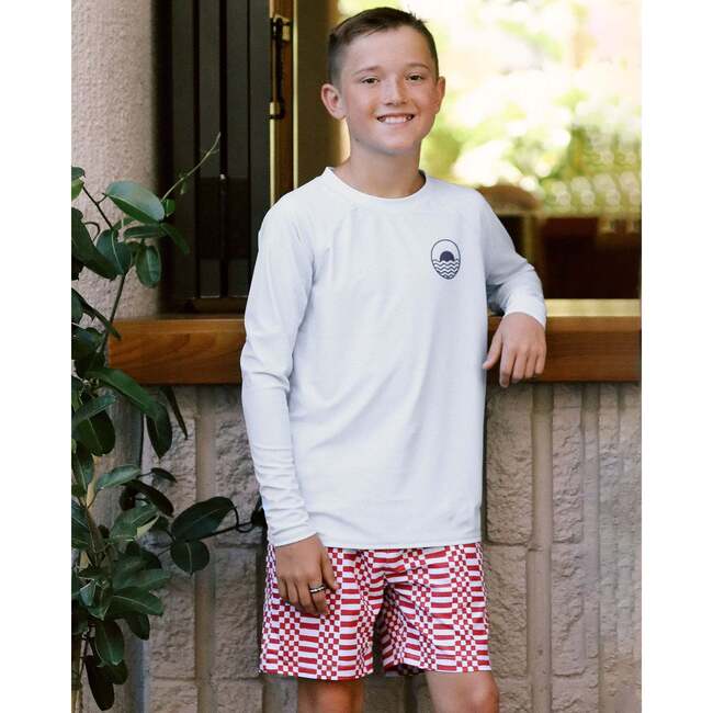 Double Check Print Drawstring Volley Trunk, Chili Pepper - Swim Trunks - 4