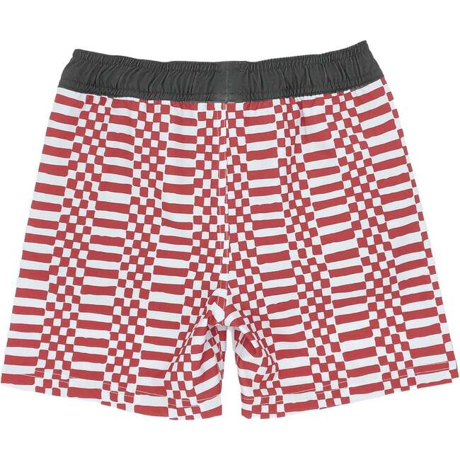 Double Check Print Drawstring Volley Trunk, Chili Pepper - Swim Trunks - 5
