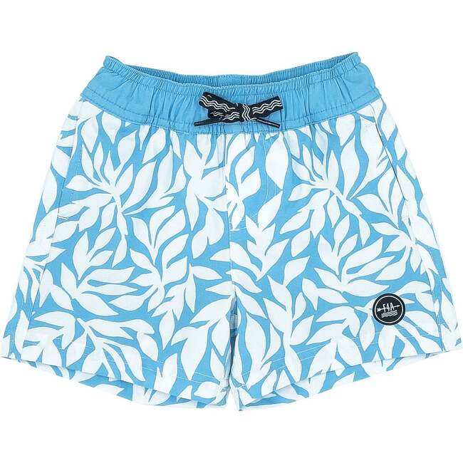Baby High Tide Print Drawstring Volley Trunk, Blue Grotto