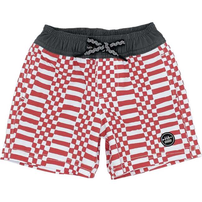 Baby Double Check Drawstring Volley Trunk, Chili Pepper