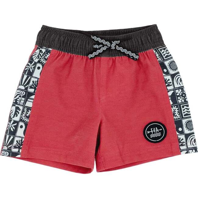 Baby Beach Tile Print Drawstring Volley Trunk, Chili Pepper