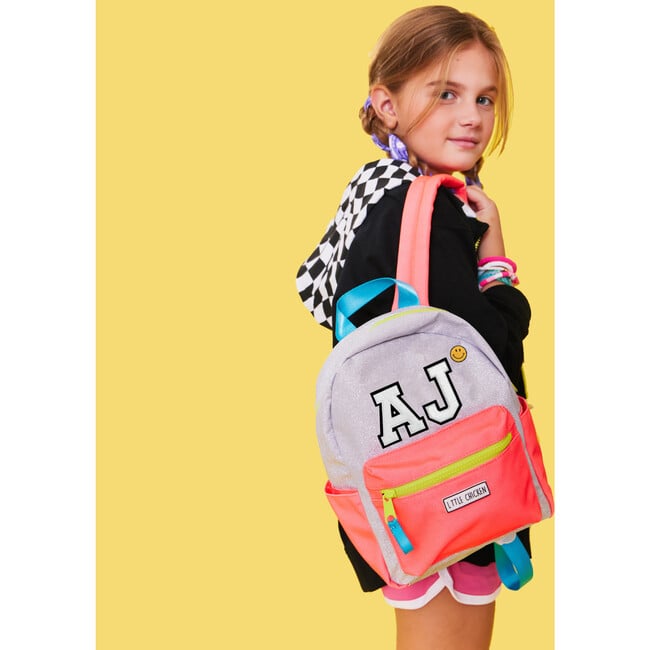 Mini Backpack With Initial Patches, Silver Glitter - Backpacks - 2