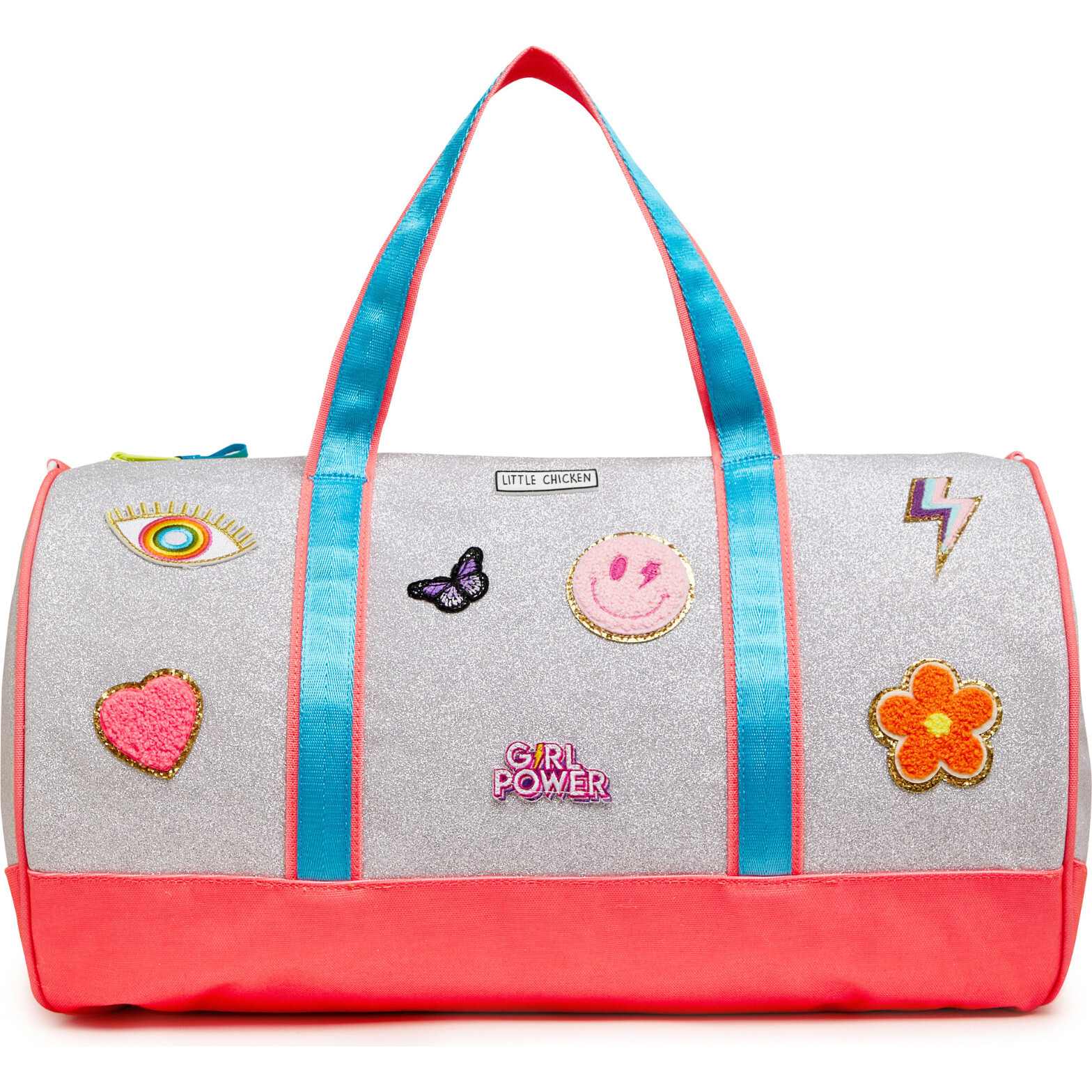 Duffle Bag With Patches, Silver Glitter - Little Chicken