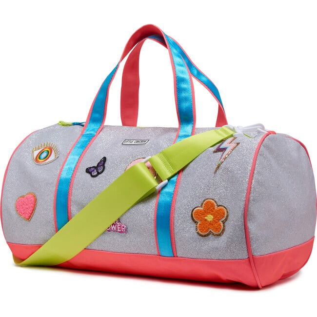 Duffle Bag With Patches, Silver Glitter - Bags - 3