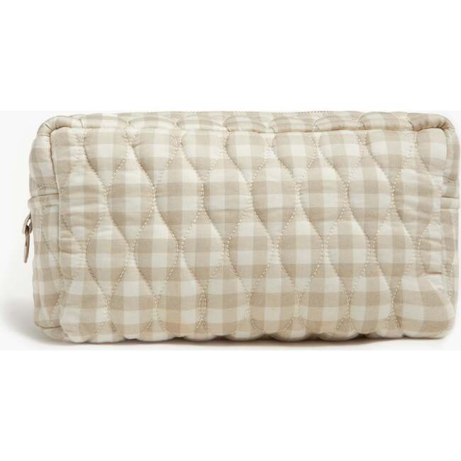 Gingham Toiletry Zipper Pouch, Beige - Bath Accessories - 2