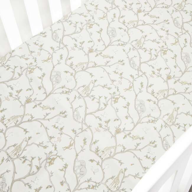 Animal Parade Print Crib Sheet, Ivory