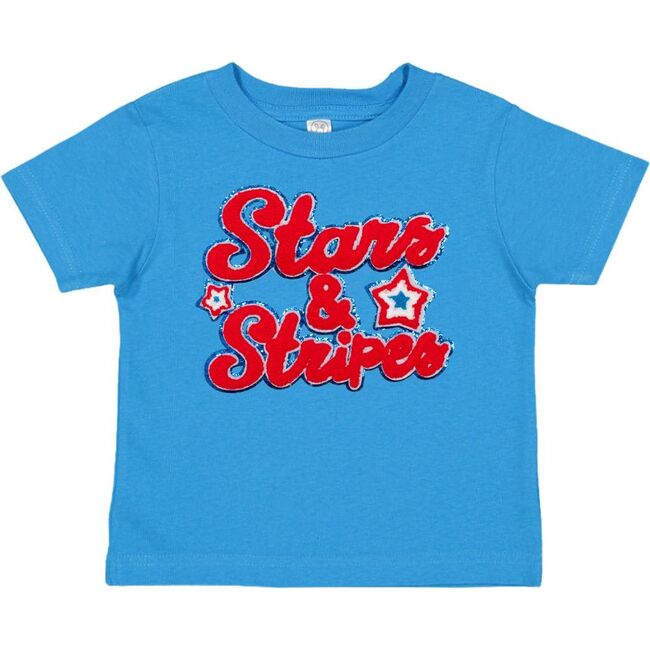 Stars and Stripes Patch Short Sleeve T-Shirt, Mid-Blue