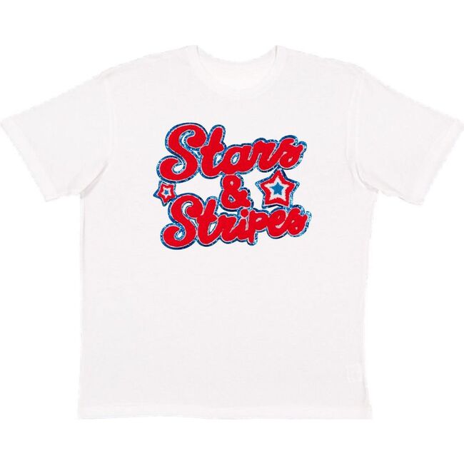 Stars and Stripes Patch Adult Short Sleeve T-Shirt, White