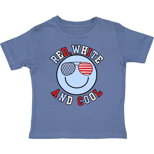 Red, White, and Cool Patriotic Smiley Short Sleeve T-Shirt, Indigo