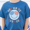 Red, White, and Cool Patriotic Smiley Short Sleeve T-Shirt, Indigo - T-Shirts - 2