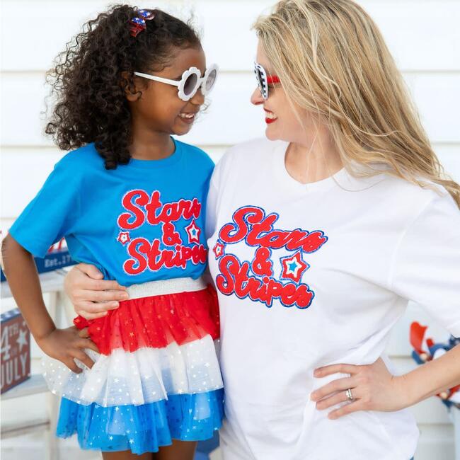 Stars and Stripes Patch Adult Short Sleeve T-Shirt, White