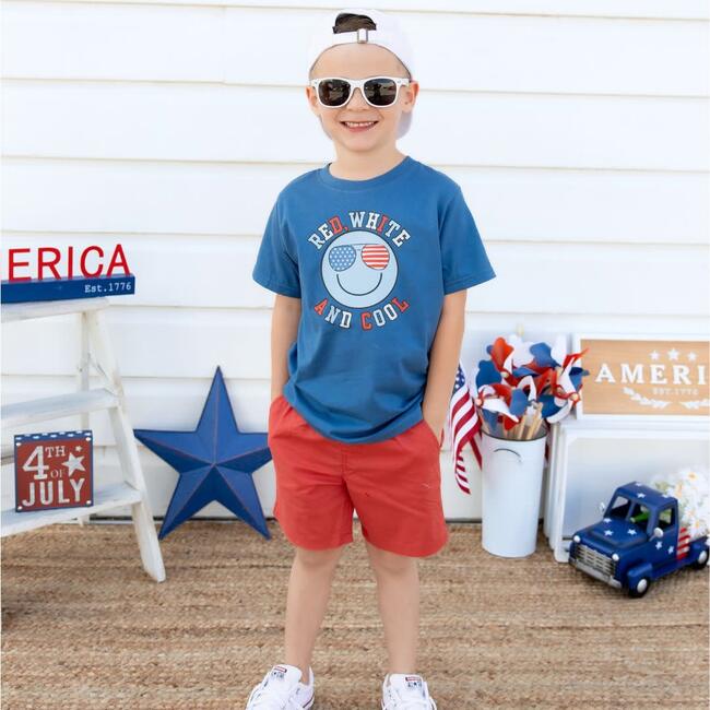 Red, White, and Cool Patriotic Smiley Short Sleeve T-Shirt, Indigo - T-Shirts - 3
