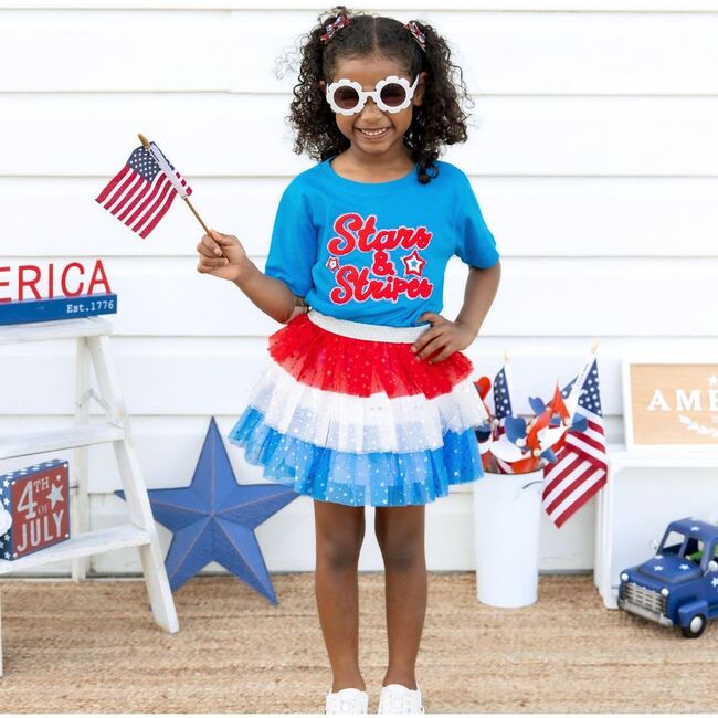 Stars and Stripes Patch Short Sleeve T-Shirt, Mid-Blue - T-Shirts - 3