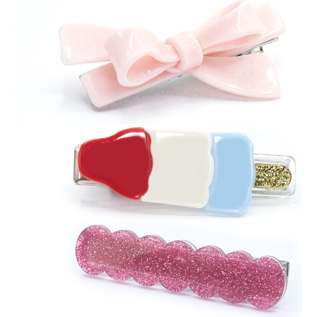 Popsicle Red Blue & Pink Bow Hair Clips