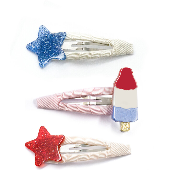 Popsicle & Stars Red, White & Blue Hair Snap Clips