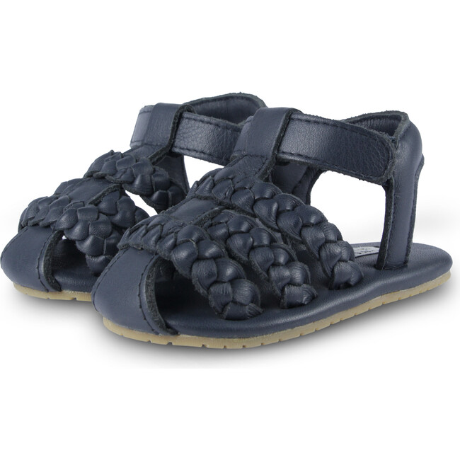 Pam Classic Leather Braided 3-Strap Sandals, Navy