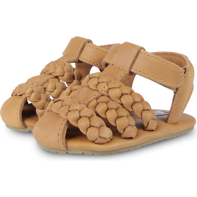 Pam Classic Leather Braided 3-Strap Sandals, Camel