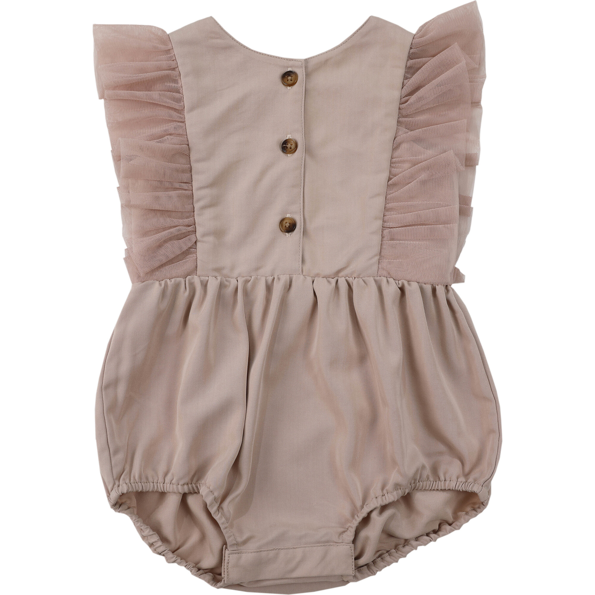 Odine Tulle Ruffle Shoulder Bubble Playsuit, Vintage Rose - Onesies - 1