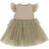 Nena Flutter Sleeve Tulle Dress, Light Olive - Dresses - 1 - thumbnail