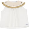 Frutys Pear Wide Ruffle Collar Sleeveless Blouse, Crispy White - Blouses - 1 - thumbnail