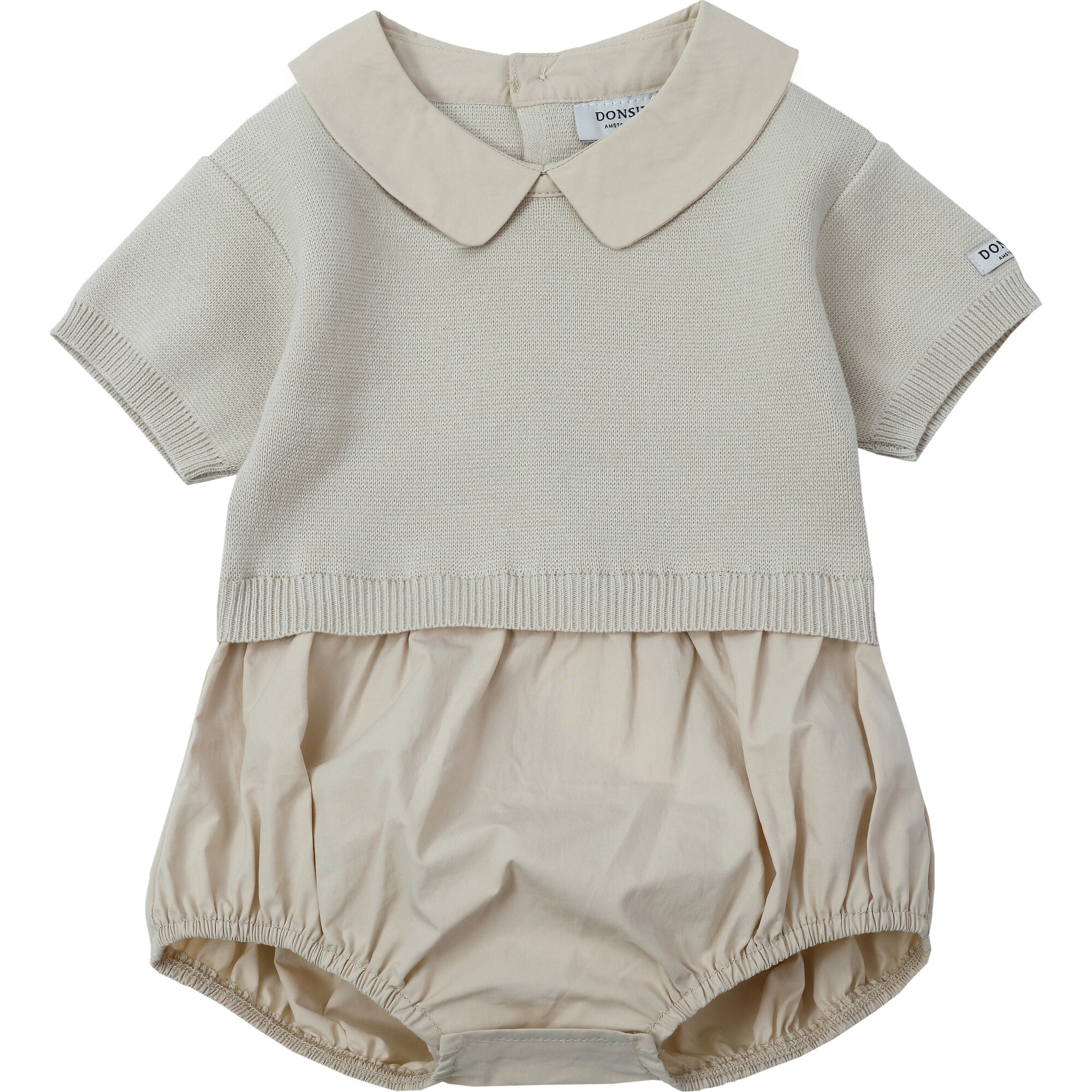 Sieber Peter Pan Collar Short Sleeve Romper, Champagne - Rompers - 1