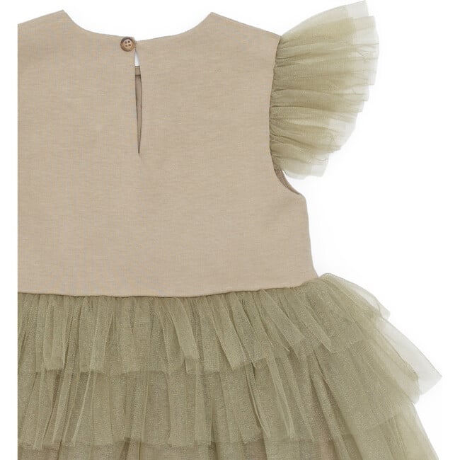 Nena Flutter Sleeve Tulle Dress, Light Olive - Dresses - 5