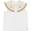 Frutas Pear Large Ruffle Collar Sleeveless Blouse, Crispy White - Blouses - 1 - thumbnail