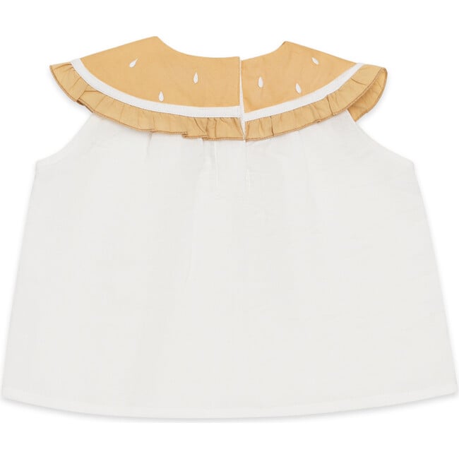 Frutys Lemon Wide Ruffle Collar Sleeveless Blouse, Crispy White - Blouses - 2