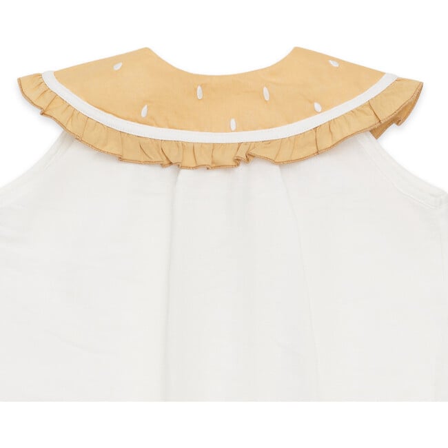 Frutys Lemon Wide Ruffle Collar Sleeveless Blouse, Crispy White - Blouses - 3