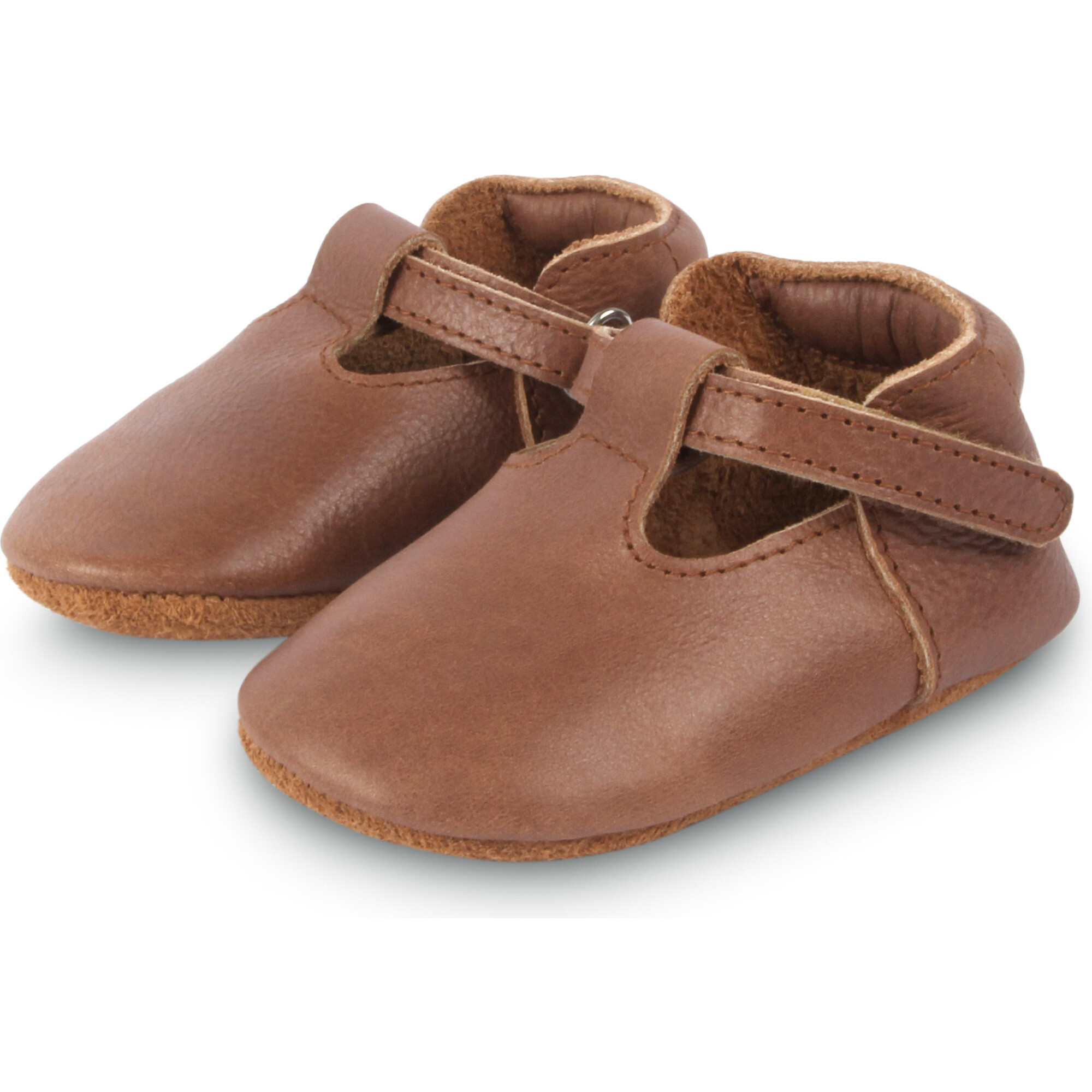 Elia Classic Leather T-Bar Shoes, Cognac - Crib Shoes - 1