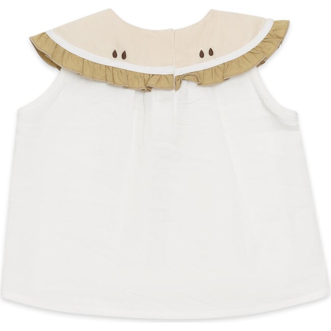 Frutys Pear Wide Ruffle Collar Sleeveless Blouse, Crispy White - Blouses - 3