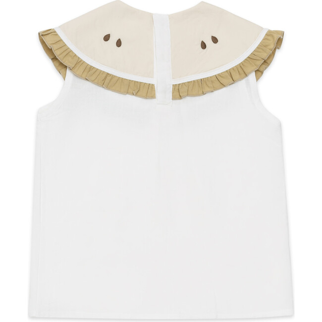 Frutas Pear Large Ruffle Collar Sleeveless Blouse, Crispy White - Blouses - 3