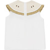 Frutas Pear Large Ruffle Collar Sleeveless Blouse, Crispy White - Blouses - 3