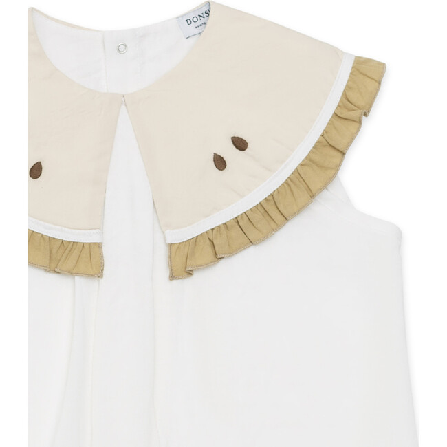 Frutas Pear Large Ruffle Collar Sleeveless Blouse, Crispy White - Blouses - 4