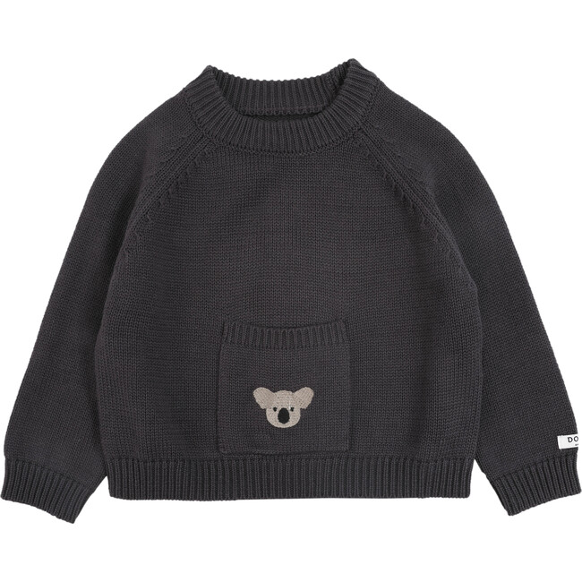 Loeke Koala Embroidered Single Front Pocket Sweater, Cloudy Grey
