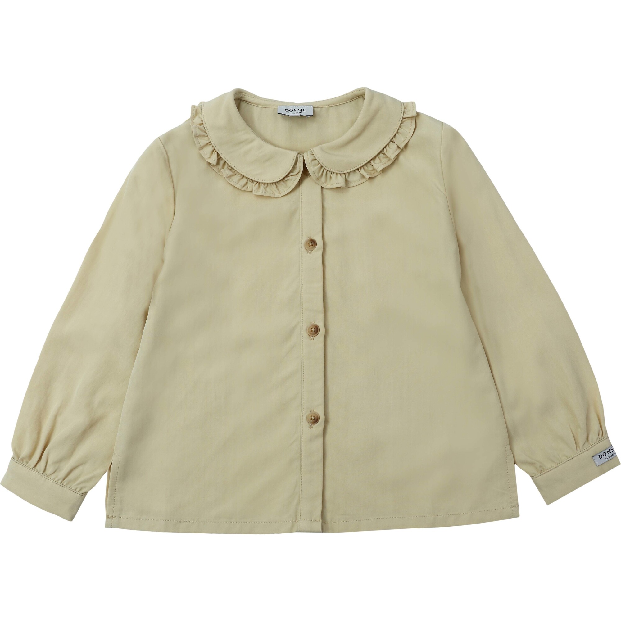 Luana Ruffled Peter Pan Collar Long Sleeve Blouse, Vintage Hay - Blouses - 1