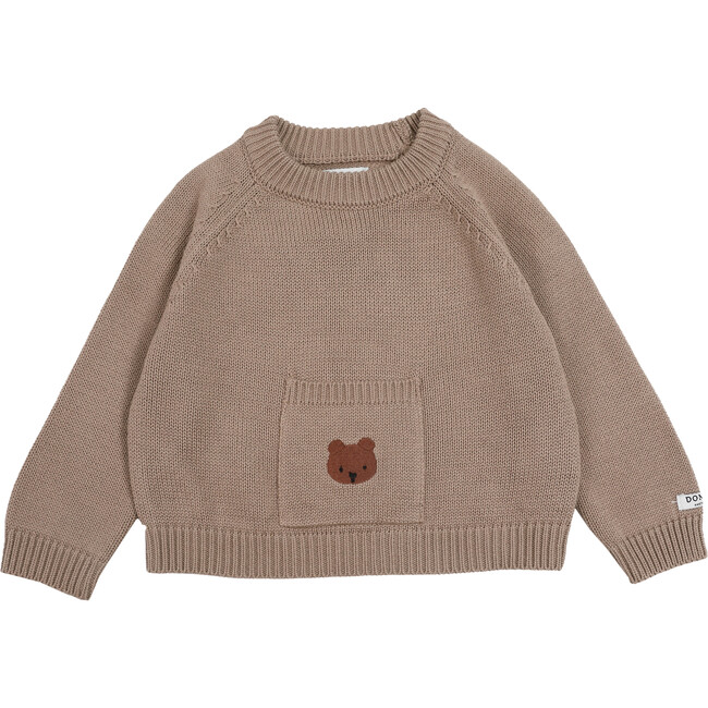 Loeke Bear Single Pocket Drop Shoulder Sweater, Hazelnut