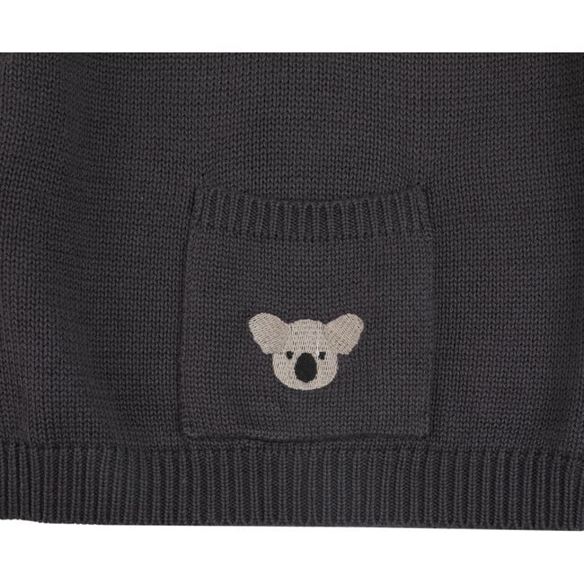 Loeke Koala Embroidered Single Front Pocket Sweater, Cloudy Grey - Sweaters - 5