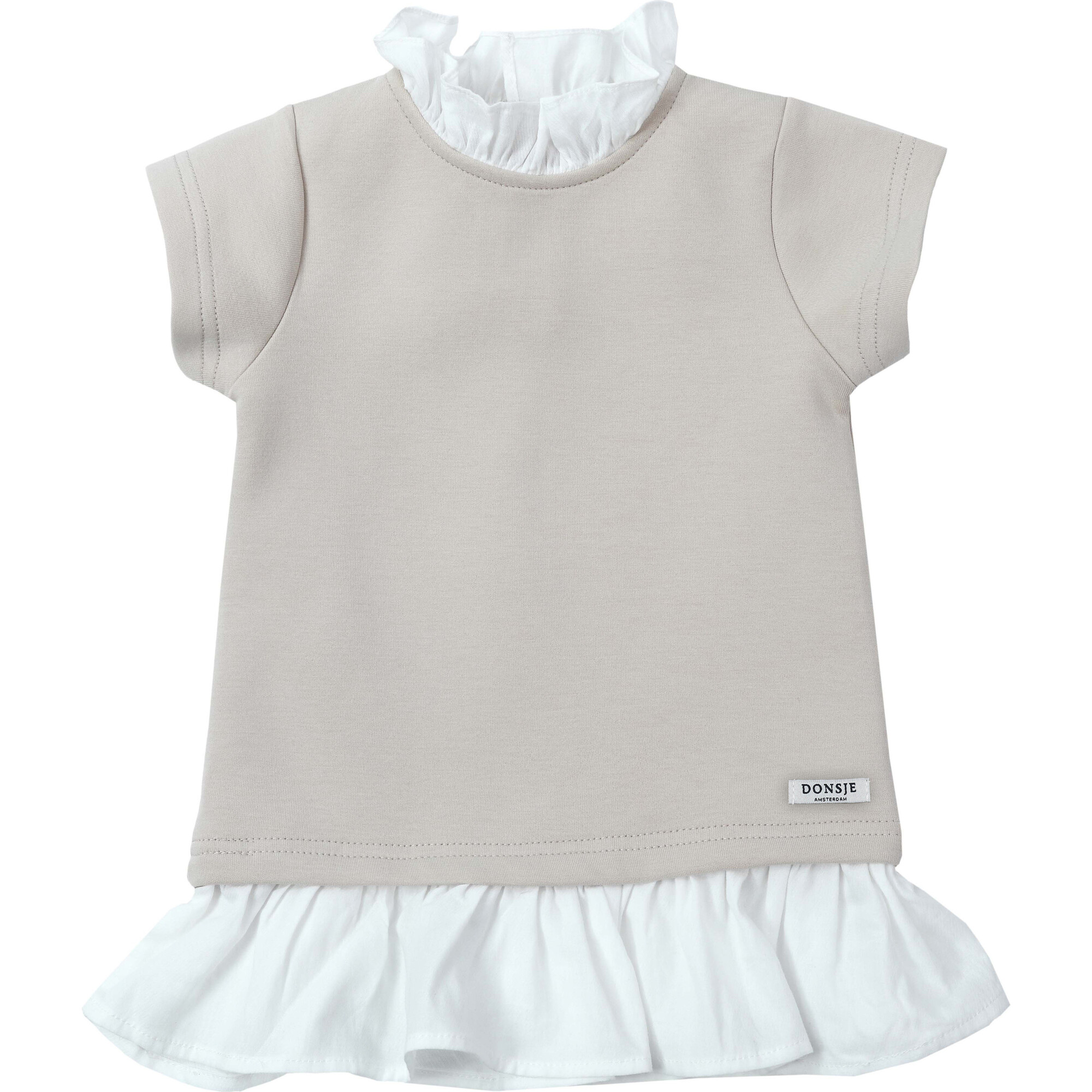 Joelle Contrast Ruffle Neck & Hem Top, Powder - Blouses - 1