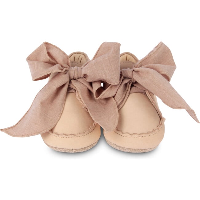 Lonny Nubuck Wavy Edge Chiffon Tie Bow Shoes, Powder - Crib Shoes - 3