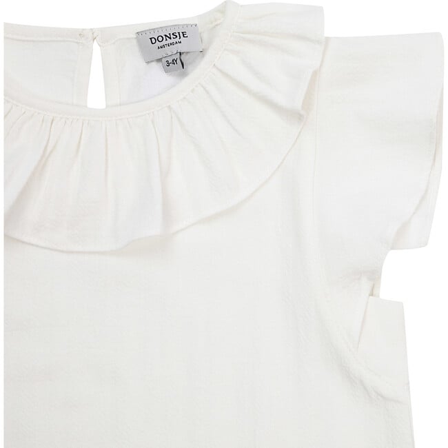 Dindi Ruffle Collar Flutter Sleeve Blouse, Star White - Blouses - 5