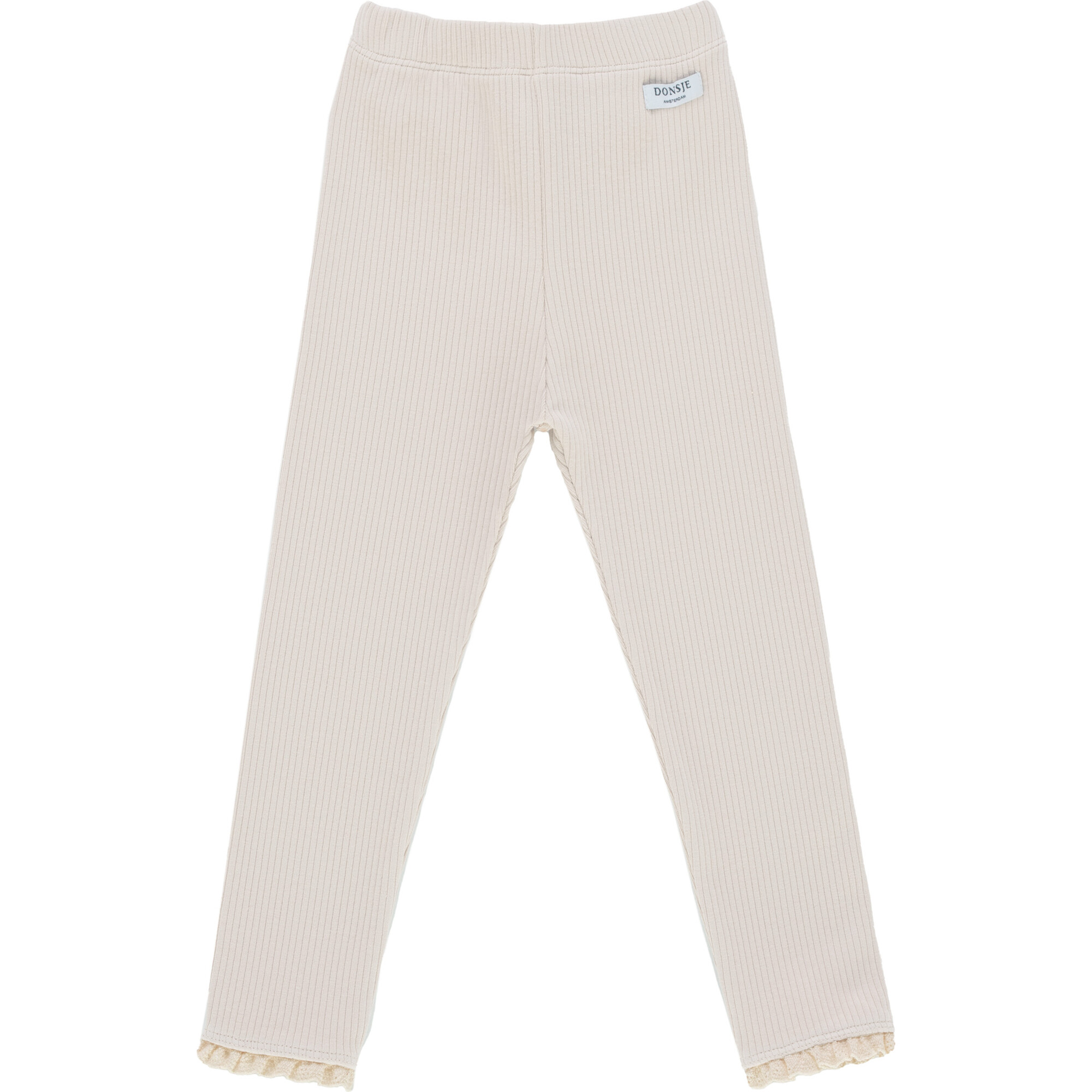 Affy Ribbed Lace Trim Leggings, Off-White - Leggings - 1