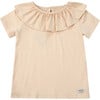 Addie Wide Ruffle Collar Short Sleeve Top, Light Brown - Blouses - 1 - thumbnail