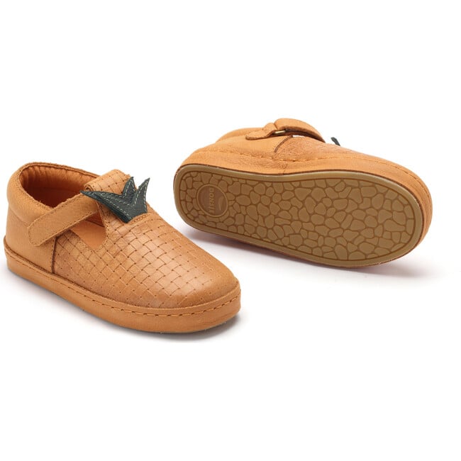 Bowi Pineapple Leather Velcro Strap Shoes, Caramel - T-Straps - 6