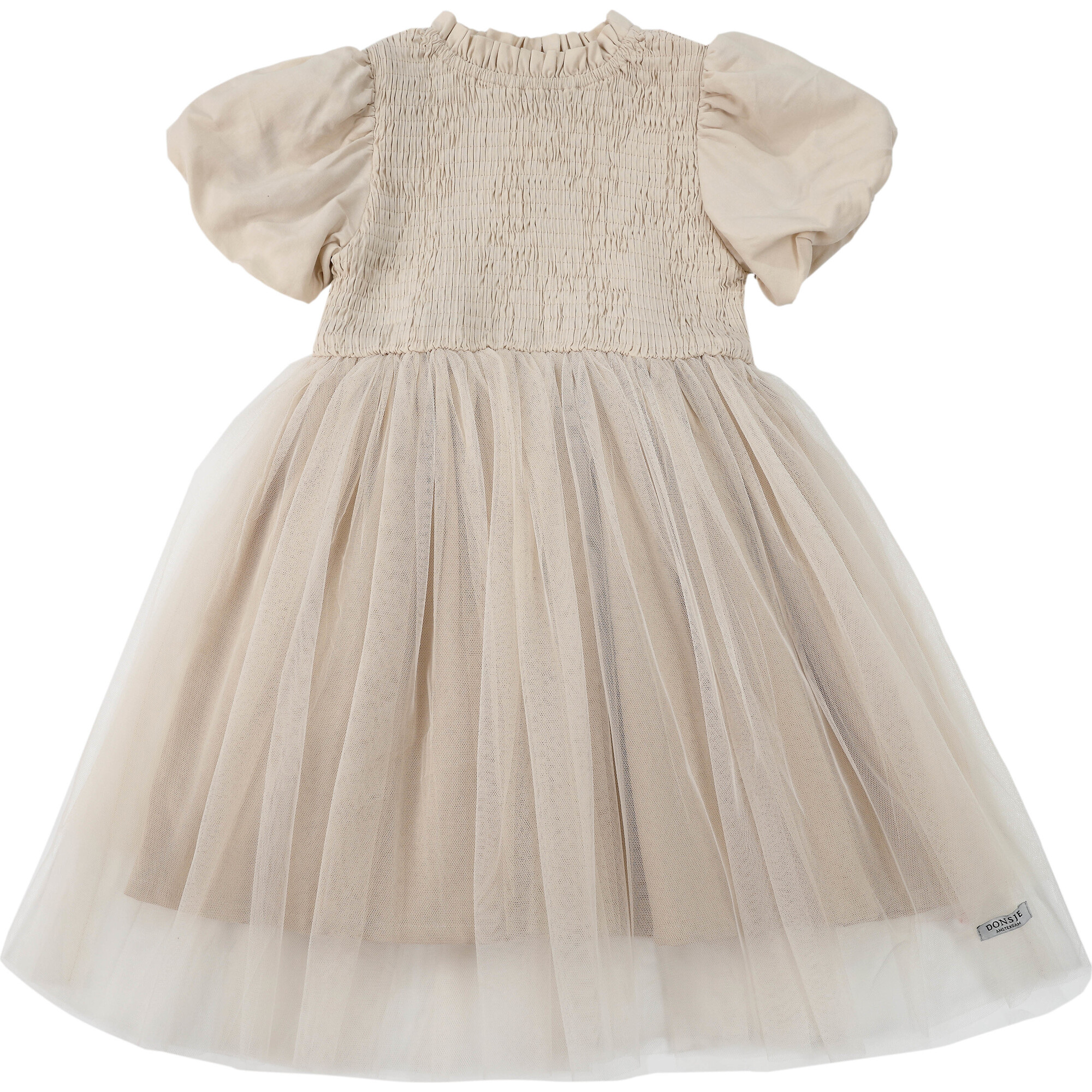 Ambre Puff Sleeve Smock Tutu Dress, Warm White - Dresses - 1