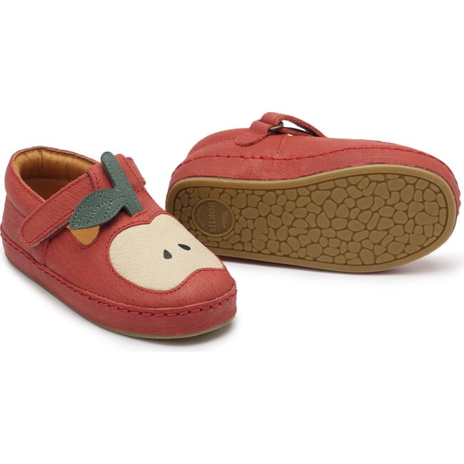 Bowi Apple Leather Velcro Strap Shoes, Red Clay - T-Straps - 6